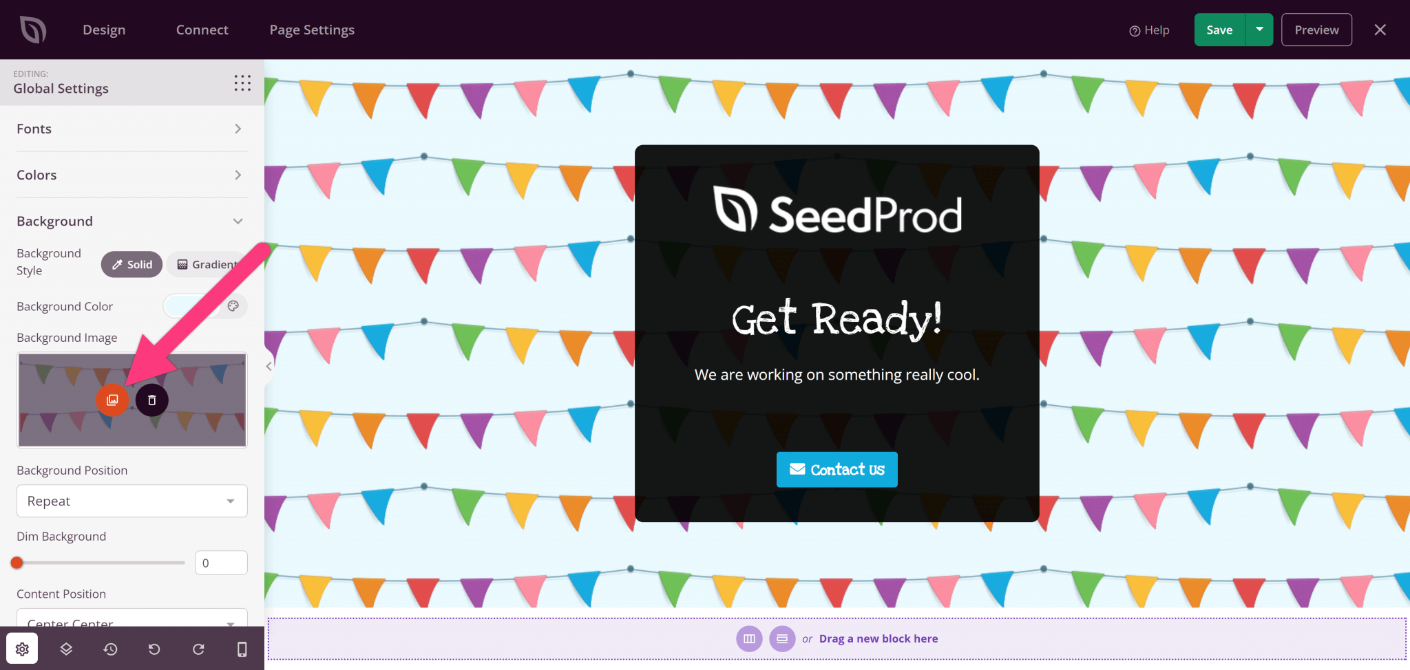 How to change background for a landing page with SeedProd