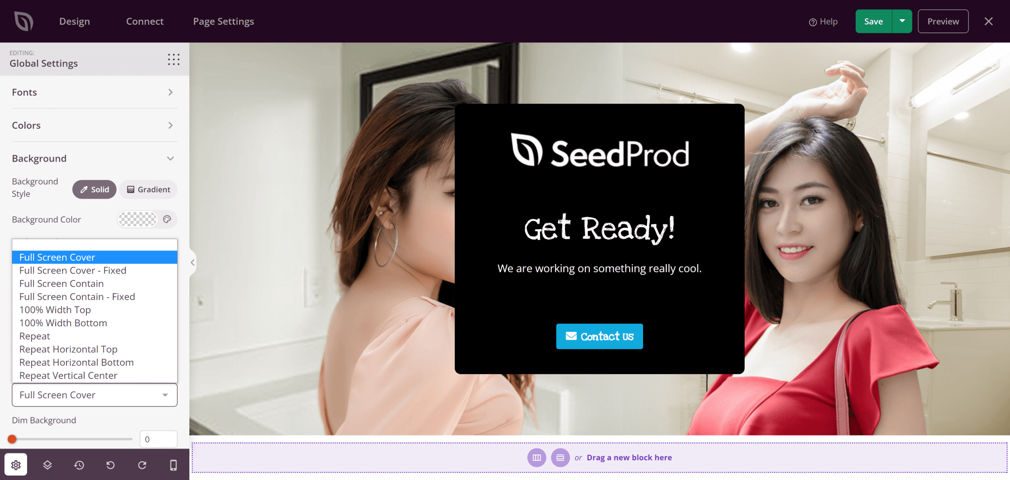 Position for Full Screen Cover - SeedProd