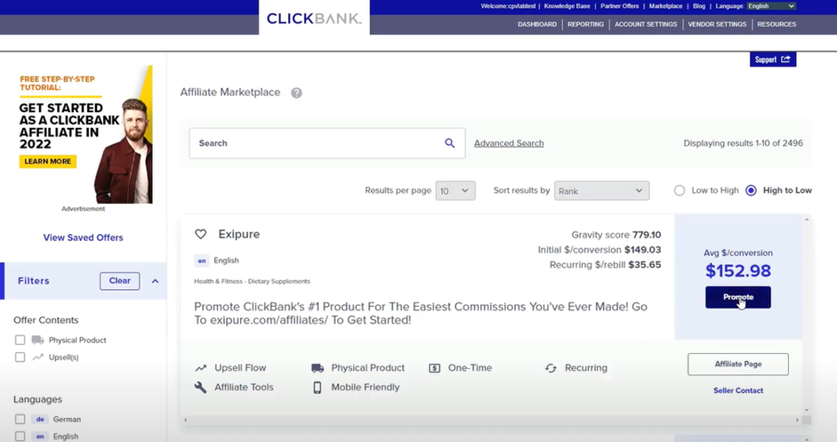 How to get the Clickbank hoplink