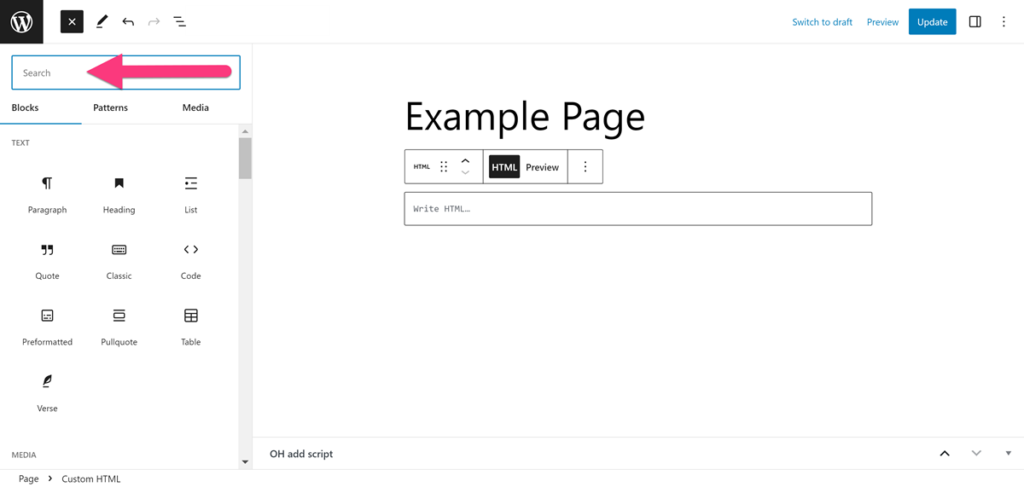 WordPress Landing page - custom HTML editor