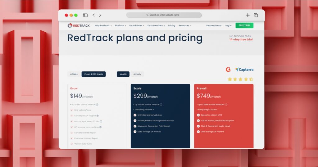 redtrack - affiliate marketing software - pricing