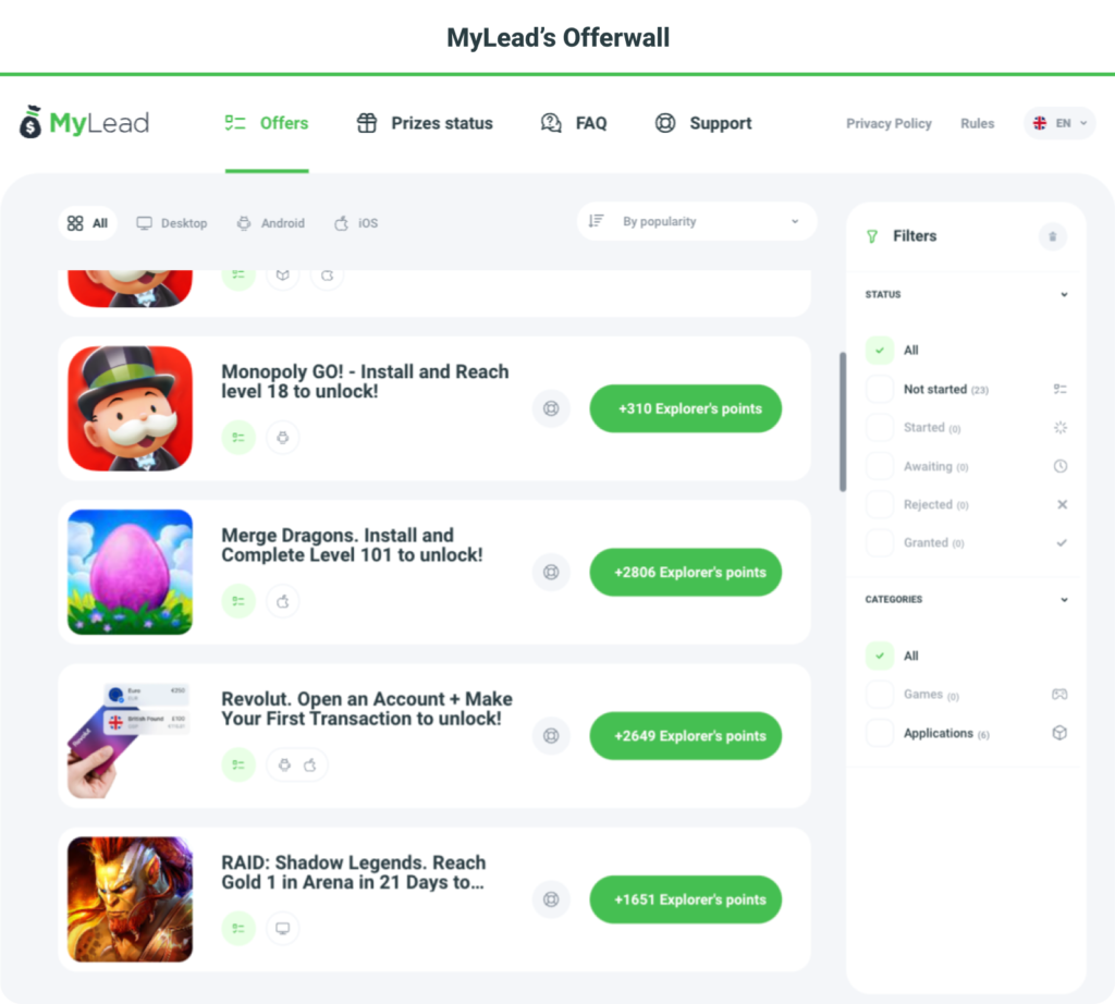 MyLead’s Offerwall Rewards