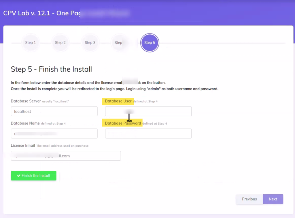 CPV Lab installation - database setup