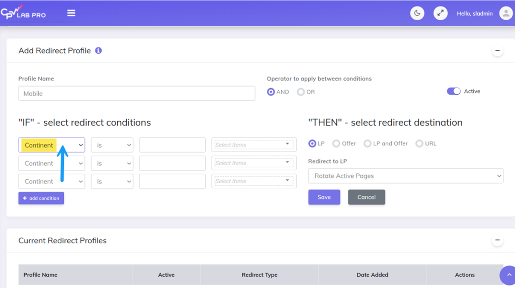 Add redirect profile in CPV Lab