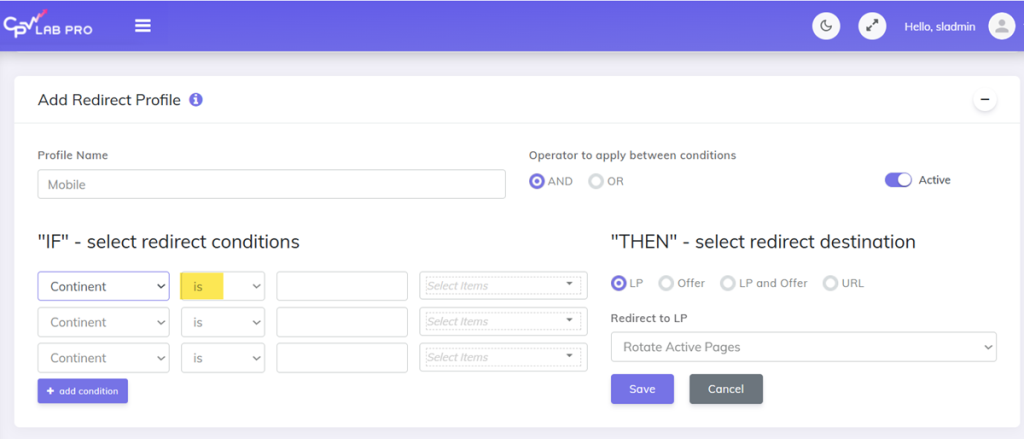 Add redirect profile in CPV Lab