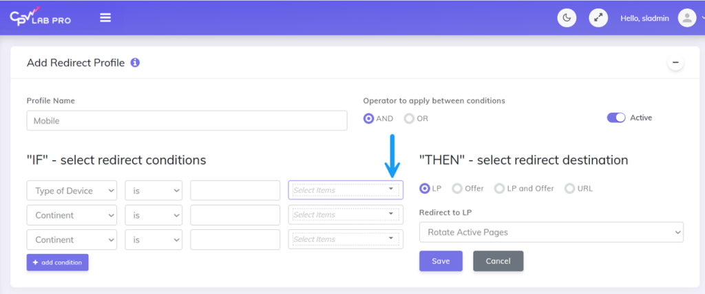Select mobile device type for redirect in CPV Lab