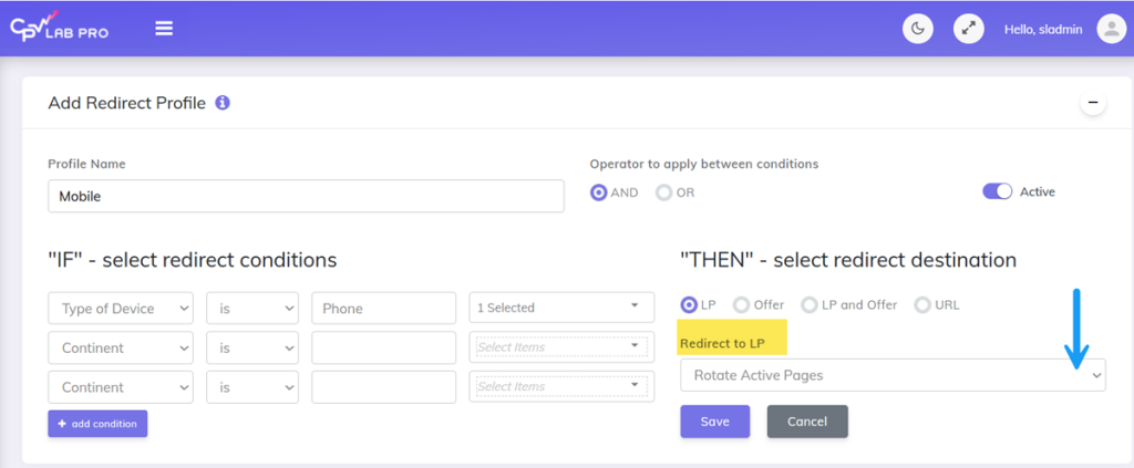 Assign landing page to mobile users in CPV Lab