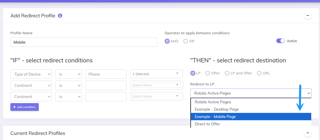 Assign landing page to mobile users in CPV Lab