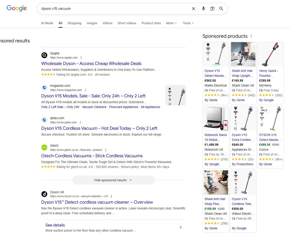 Google CSS Search results example