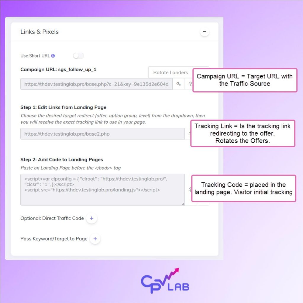 how trackers distribute traffic between landing pages and offers - Landing page token Implementation