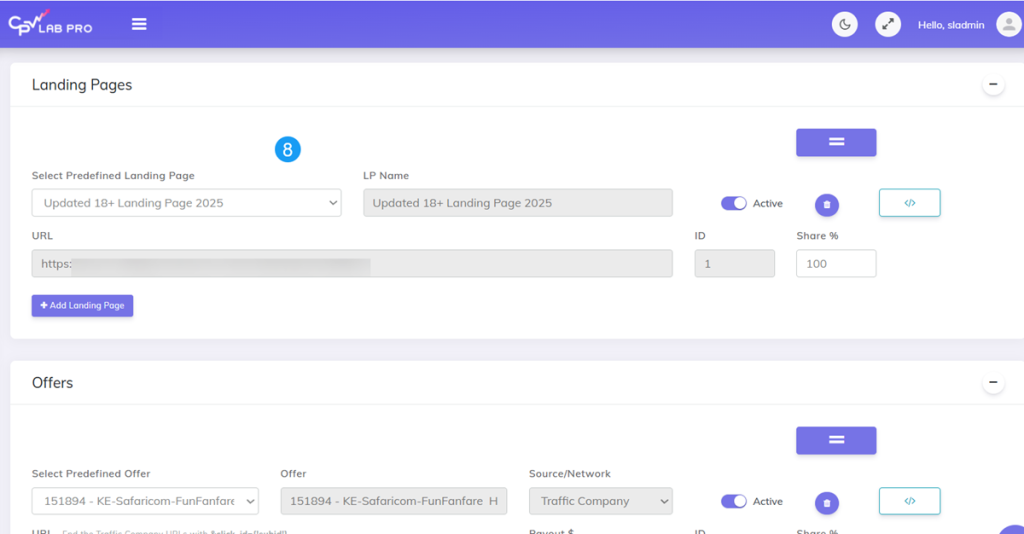 adding landing page in the campaign