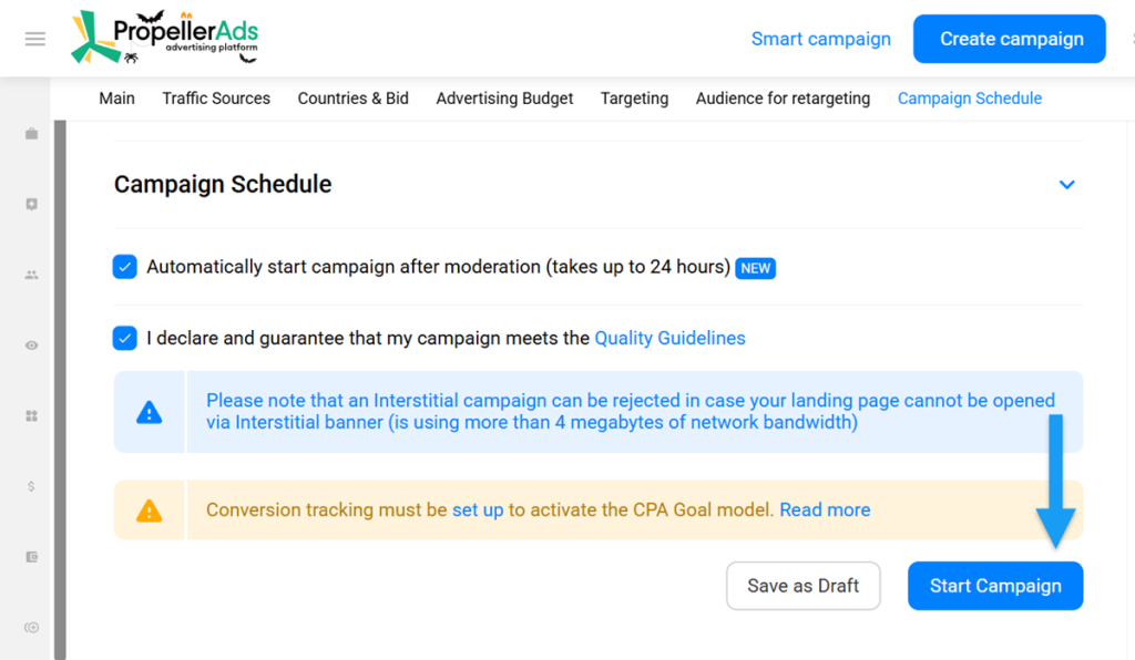 split-testing offers - Start campaign with propeller ads