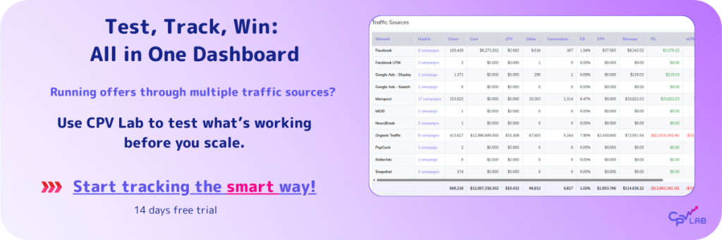 CPV Lab - track and test multiple traffic sources in one dashboard