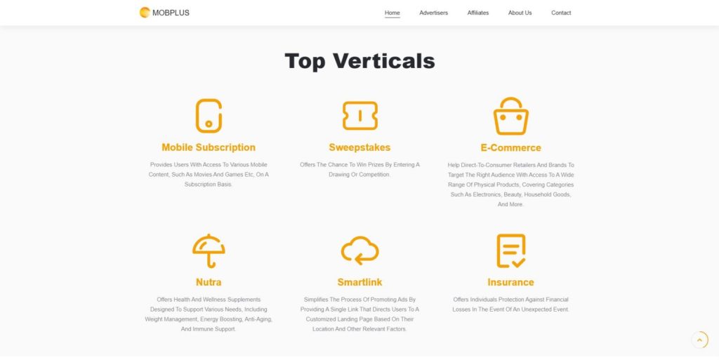 Mobplus review - top verticals