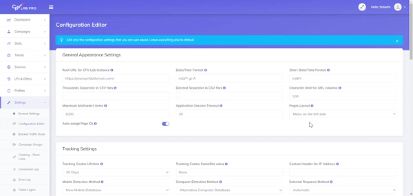 Menu change configuration file