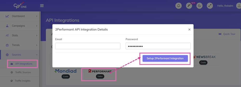 2performant step1 API integration with CPV Lab | CPV One