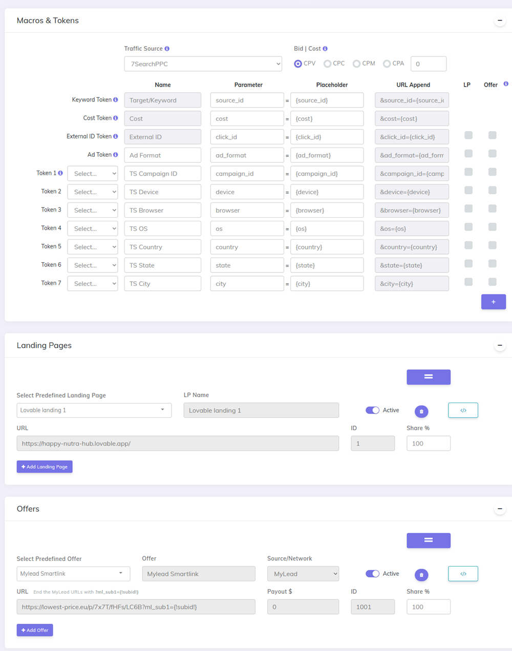 7searchPPC create campaign in CPV Lab
