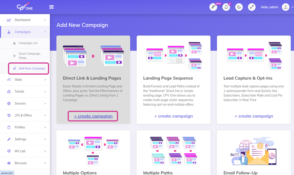 CPV Lab create new campaign