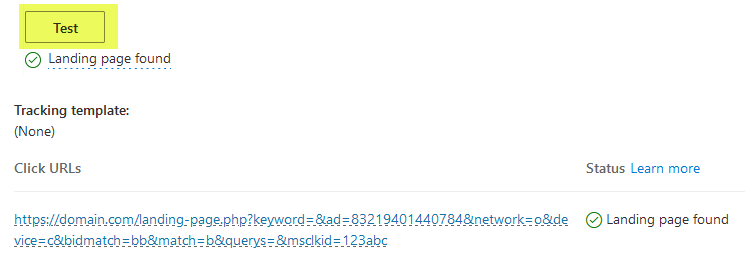Parallel Tracking Bing Ads test setup