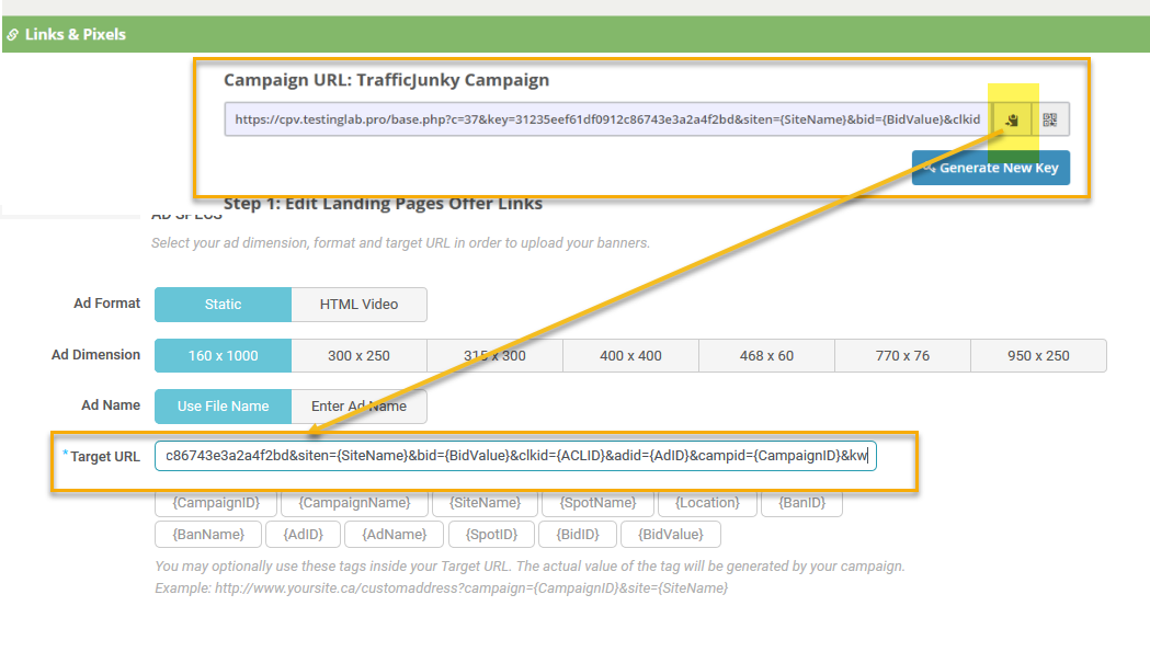 TrafficJunky campaign target url