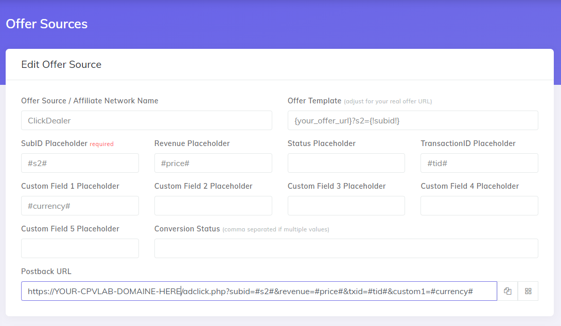 Add Clickdealer Offer Source