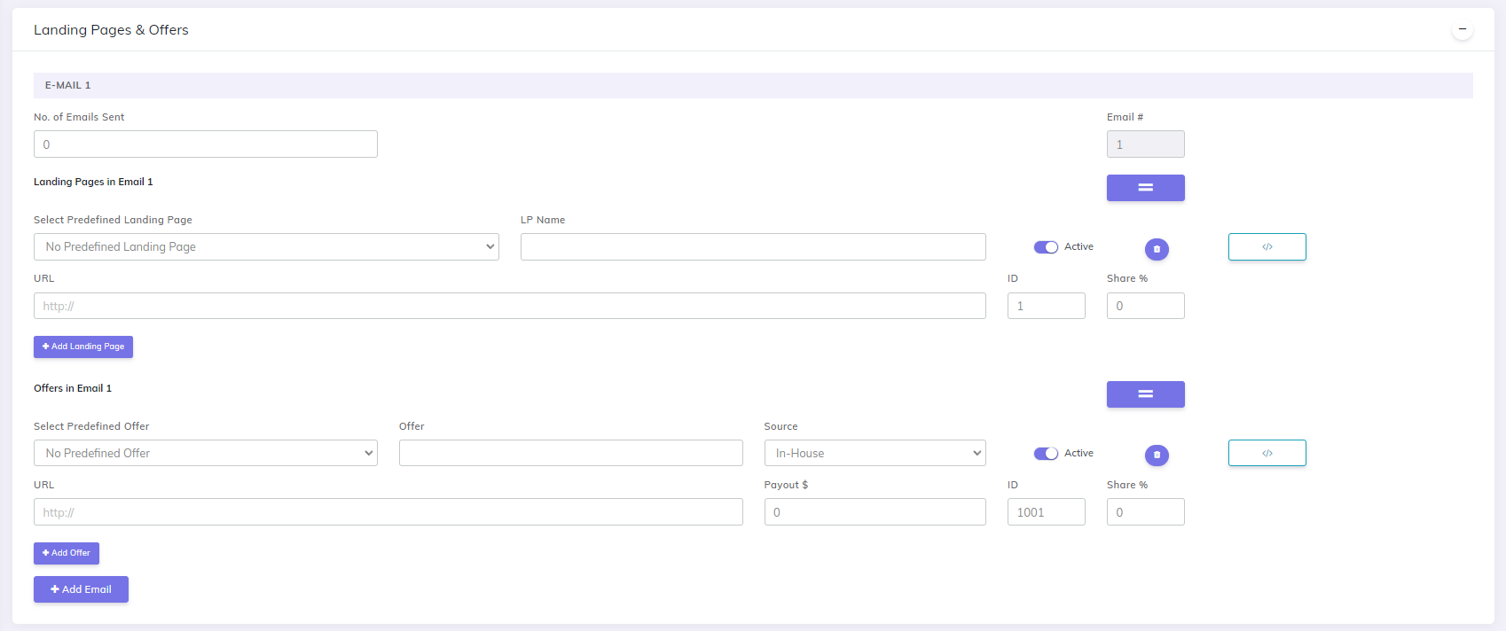 Add landing pages and offers