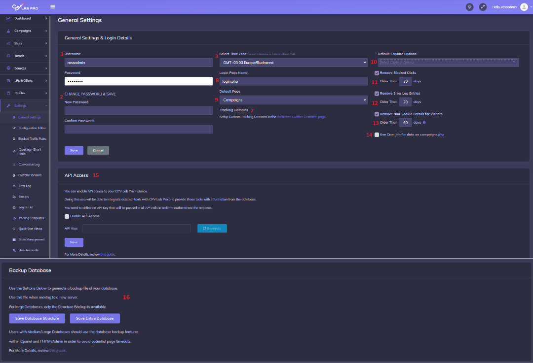 General Settings page