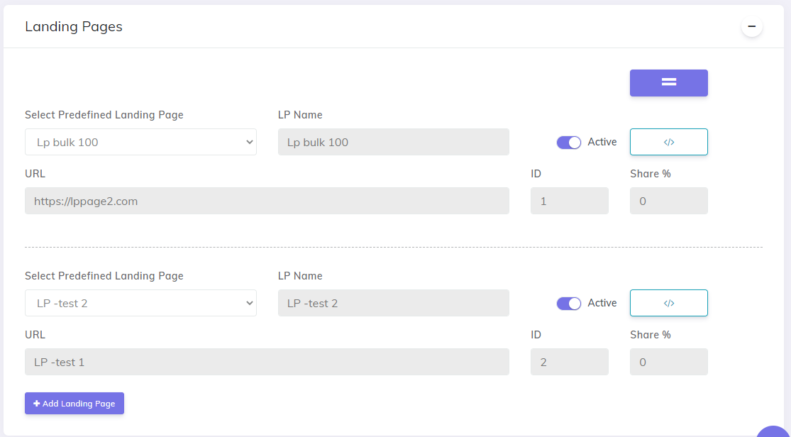 Multi option Landing Pages