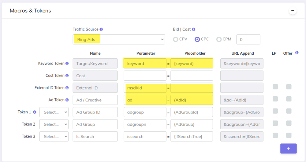 Add Micrososft Ads campaign setup with parallel tracking tokens