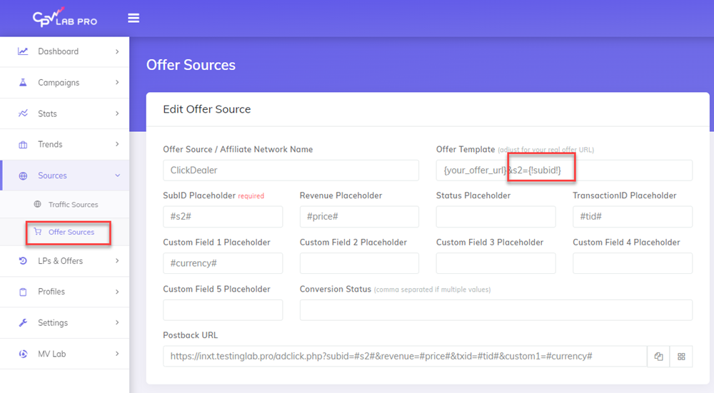 Affiliate network specific subid parameter