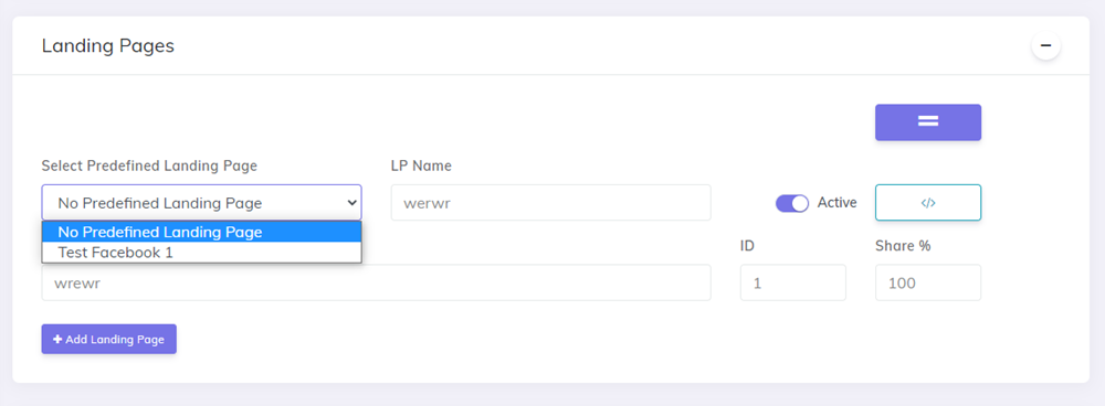 Add Edit Landing pages