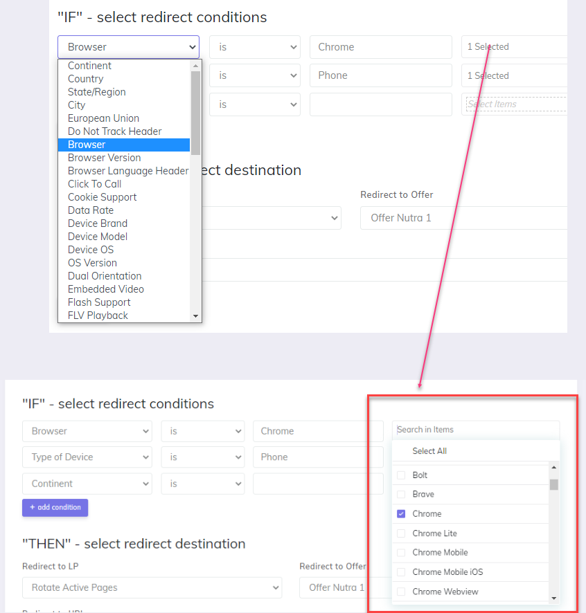 CPVLab - Redirect Profiles example with IF operator