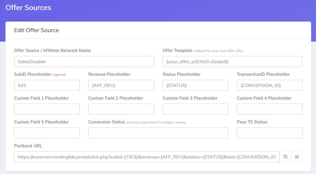 Salesdoubler CPV One catalog detailed configuration