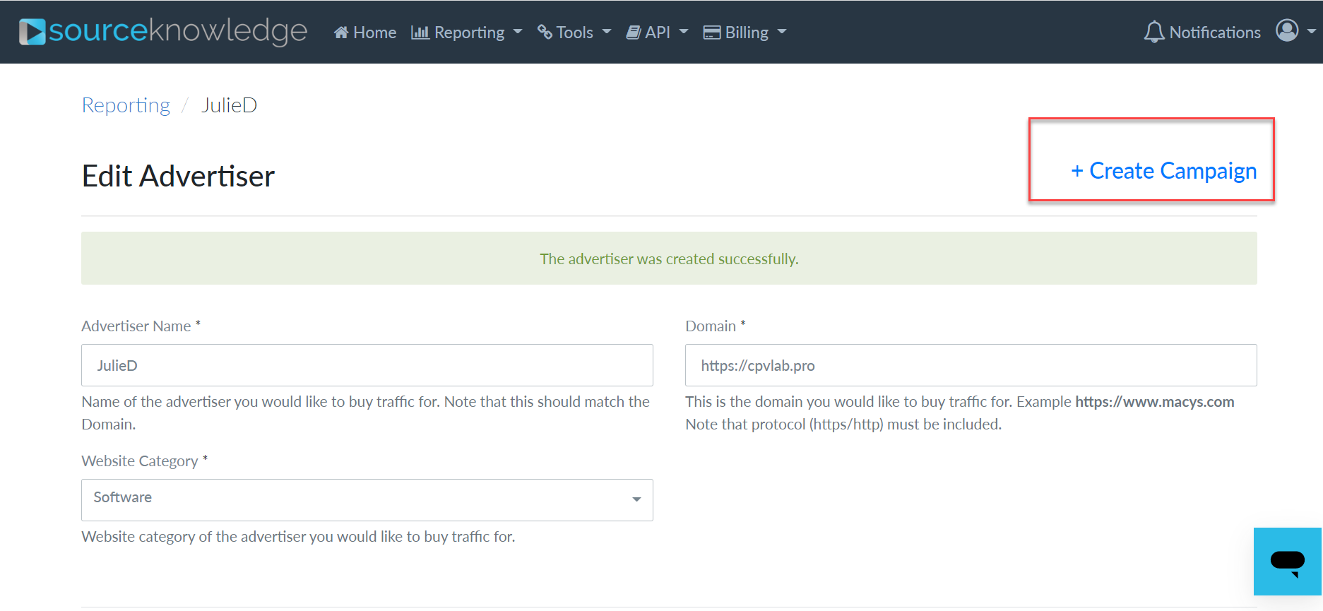 SourceKnowledge new campaign setup