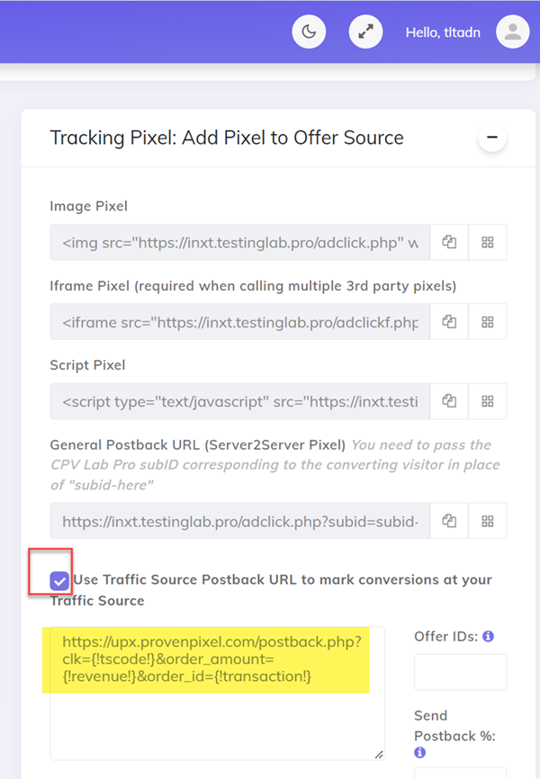 SourceKnowledge Postback URL