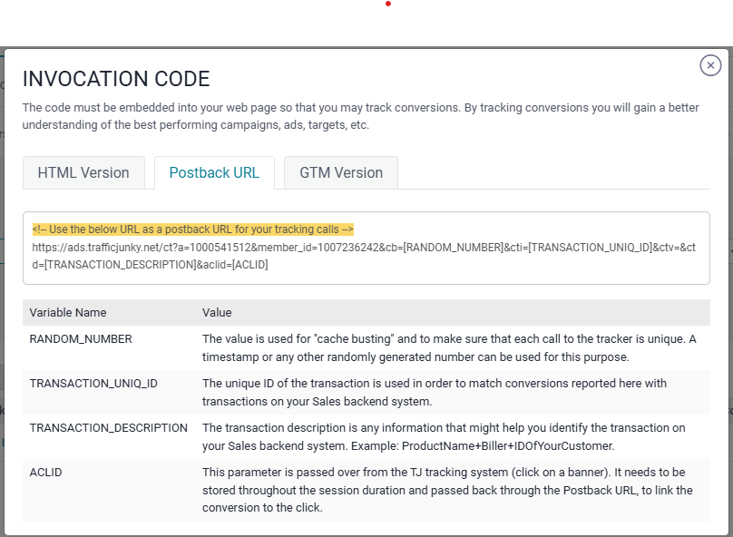 TrafficJunky Invocation Code