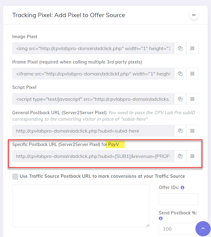 PayV Offer Source Postback URL