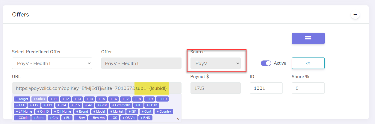 PayV Add offer to campaign
