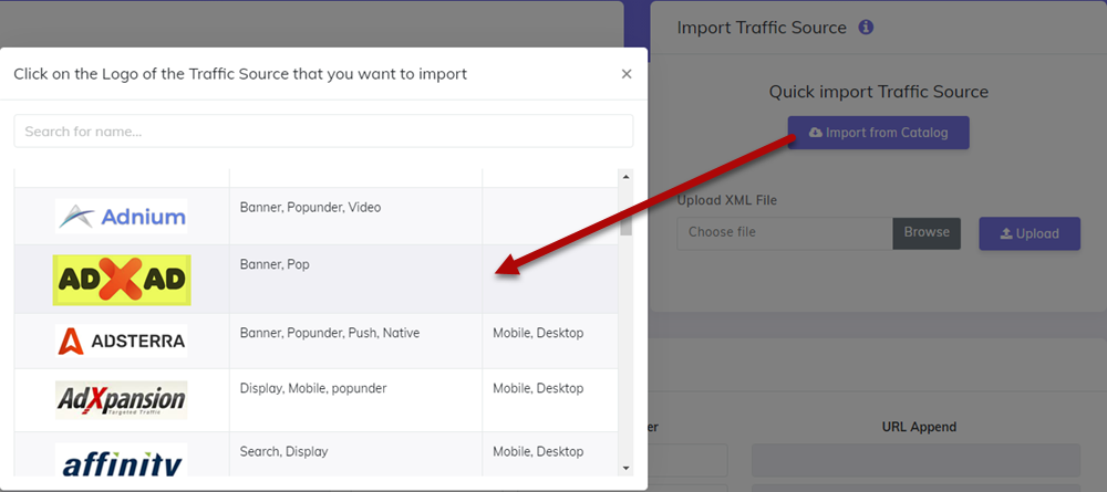 ADxAD import catalog