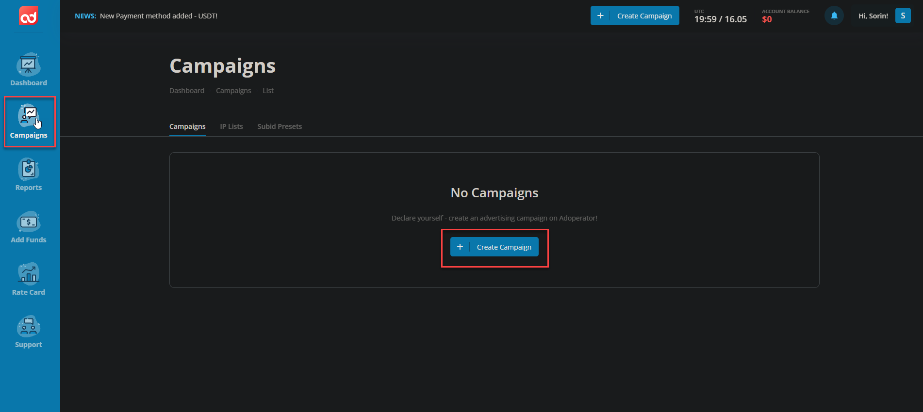 AdOperator Add Campaign