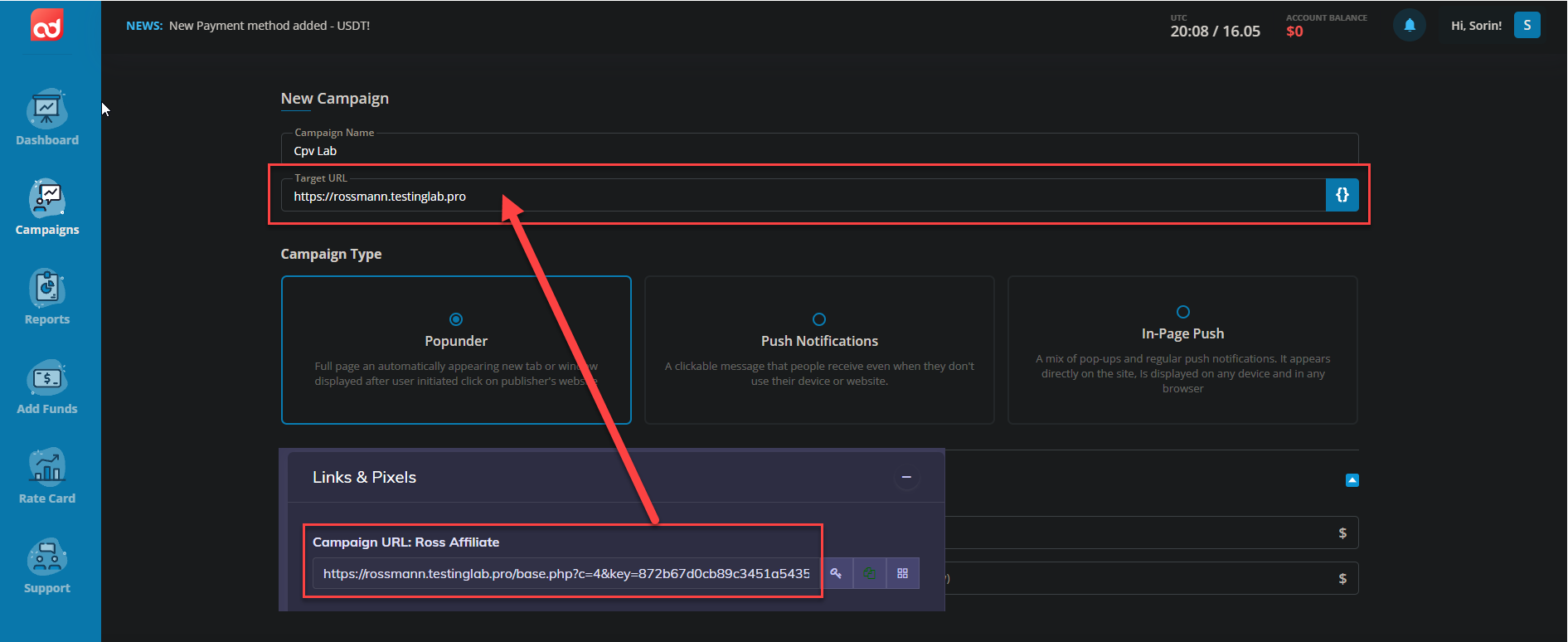 AdOperator Add Popunder Campaign
