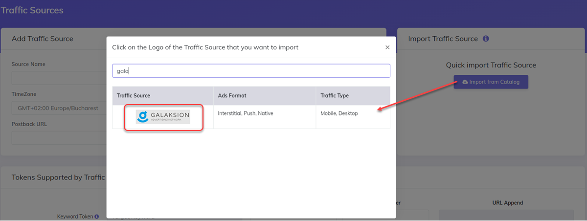 Galaksion import catalog