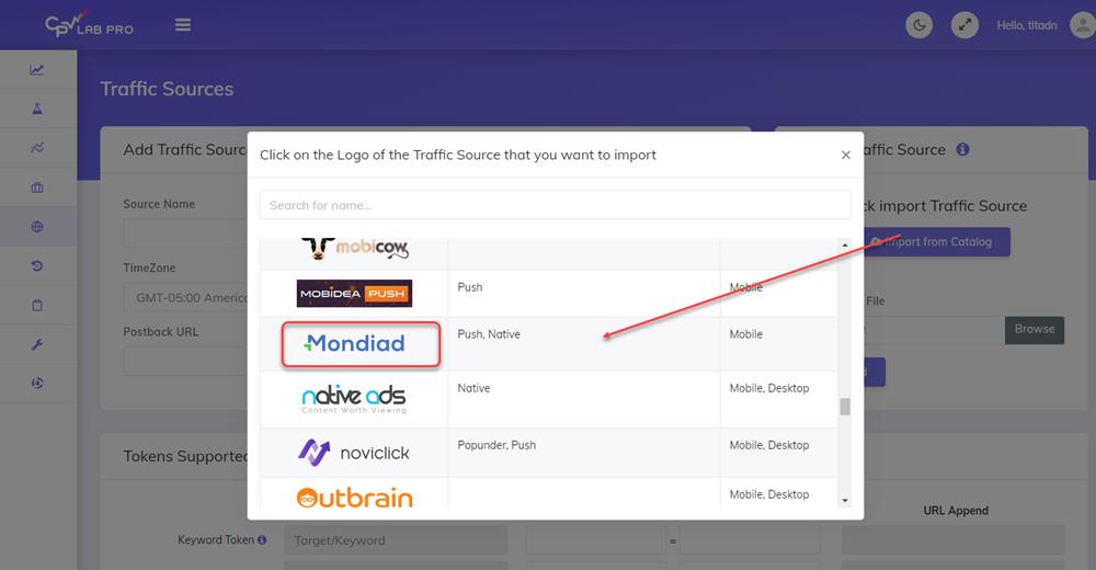 Mondiad import catalog