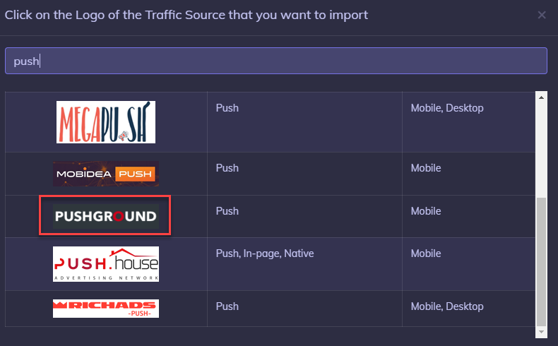 Pushground import catalog