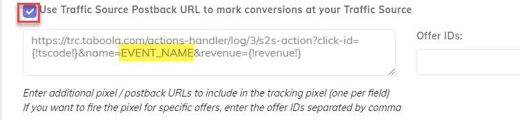 Taboola Postback URL