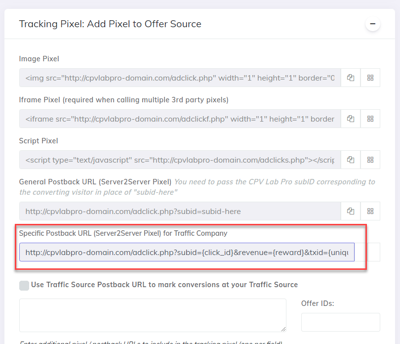 Traffic Company Offer Source Postback URL