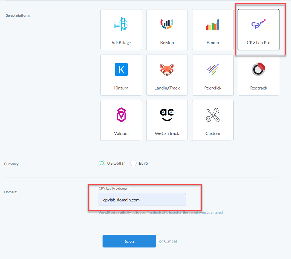 Add Traffic Company Postback Provider