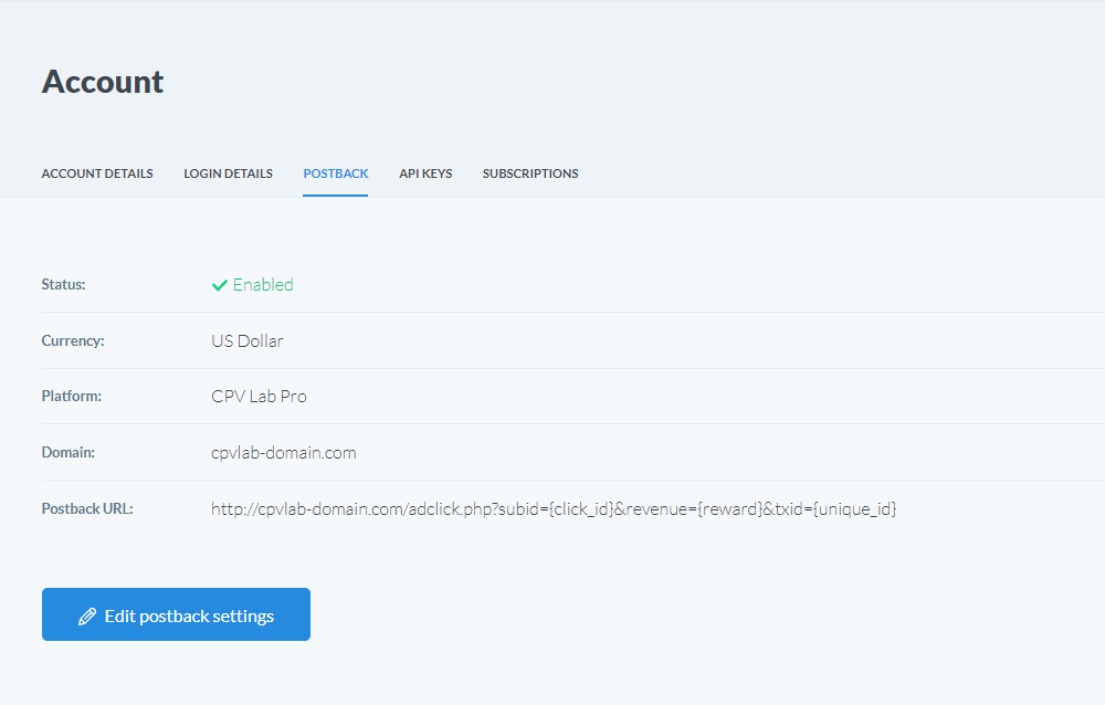 Add Traffic Company Postback URL