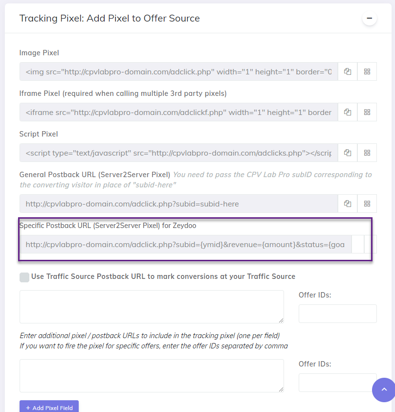 Zeydoo Offer Source Postback URL