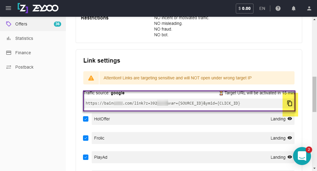 Zeydoo tracking link